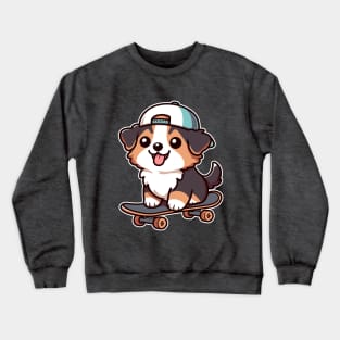 Australian Shepherd Puppy Skater Kawaii Skateboarding Dog Crewneck Sweatshirt